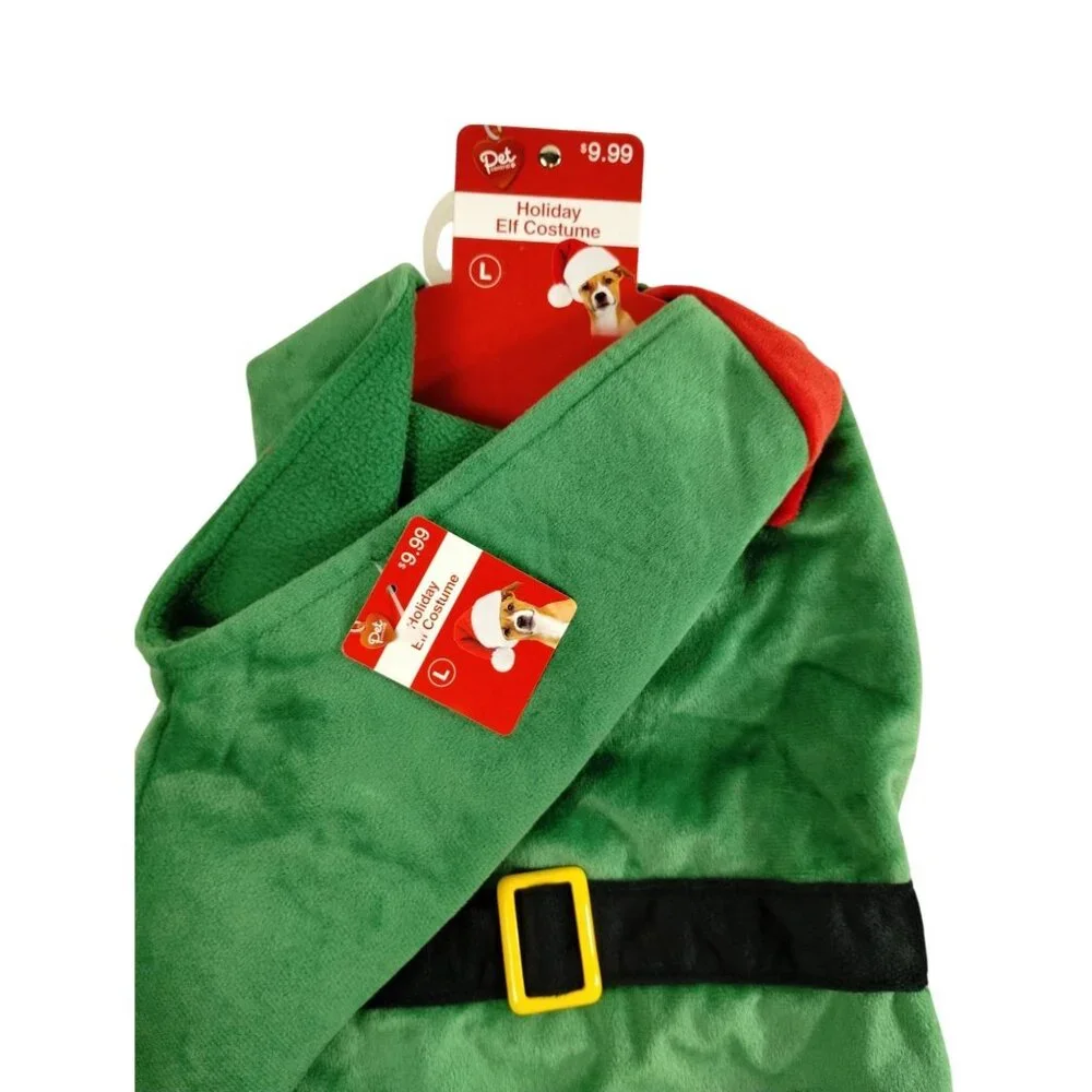 Pet Central Holiday Elf Dog Size L Green Red Costume